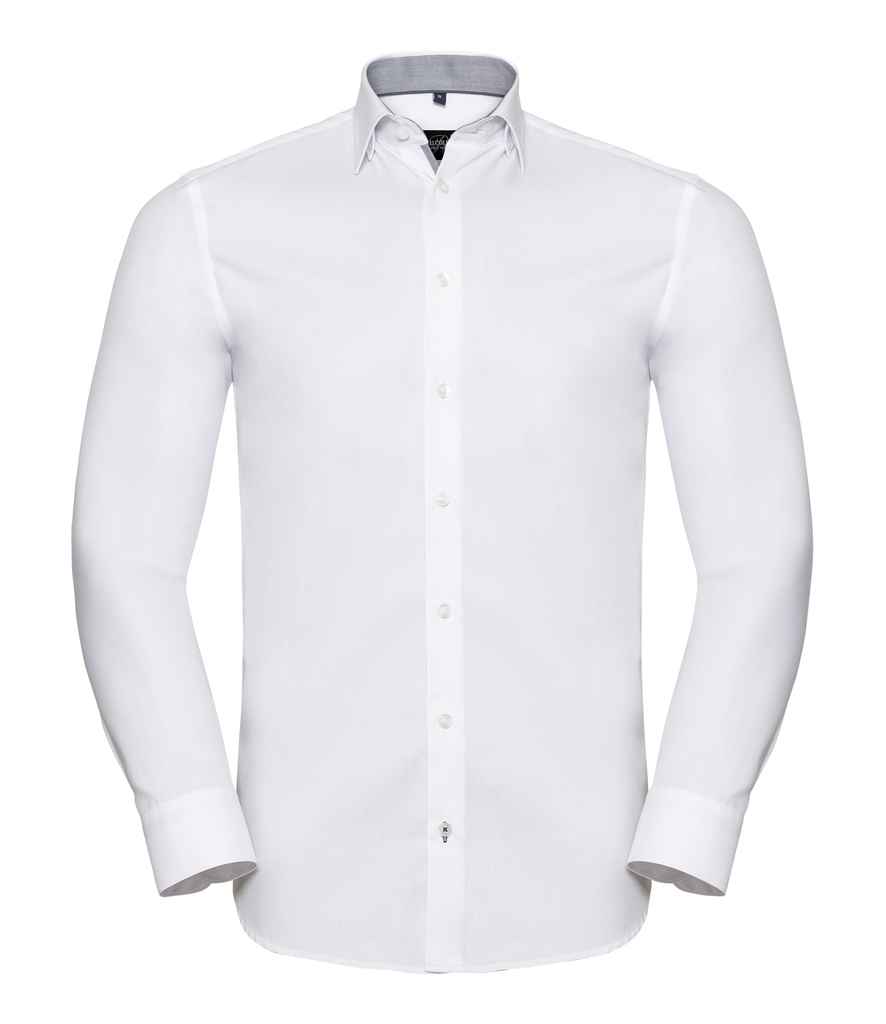 Russell Collection Long Sleeve Contrast Herringbone Shirt