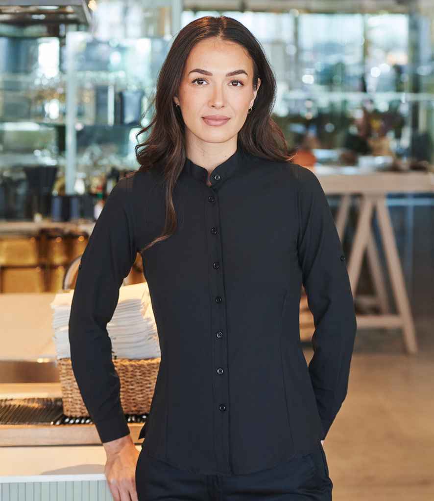 Henbury Ladies Mandarin Roll Sleeve Anti-Bac Wicking Shirt